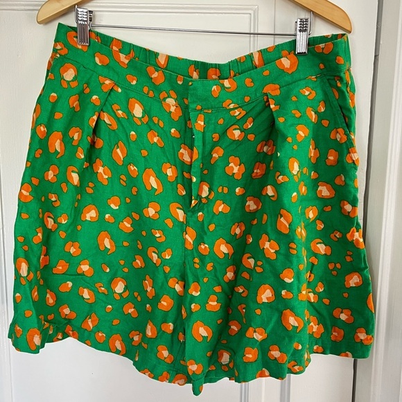 Tabitha Brown x Target Shorts XL Green Orange Leopard Print High Waist Zip Linen - Picture 10 of 10